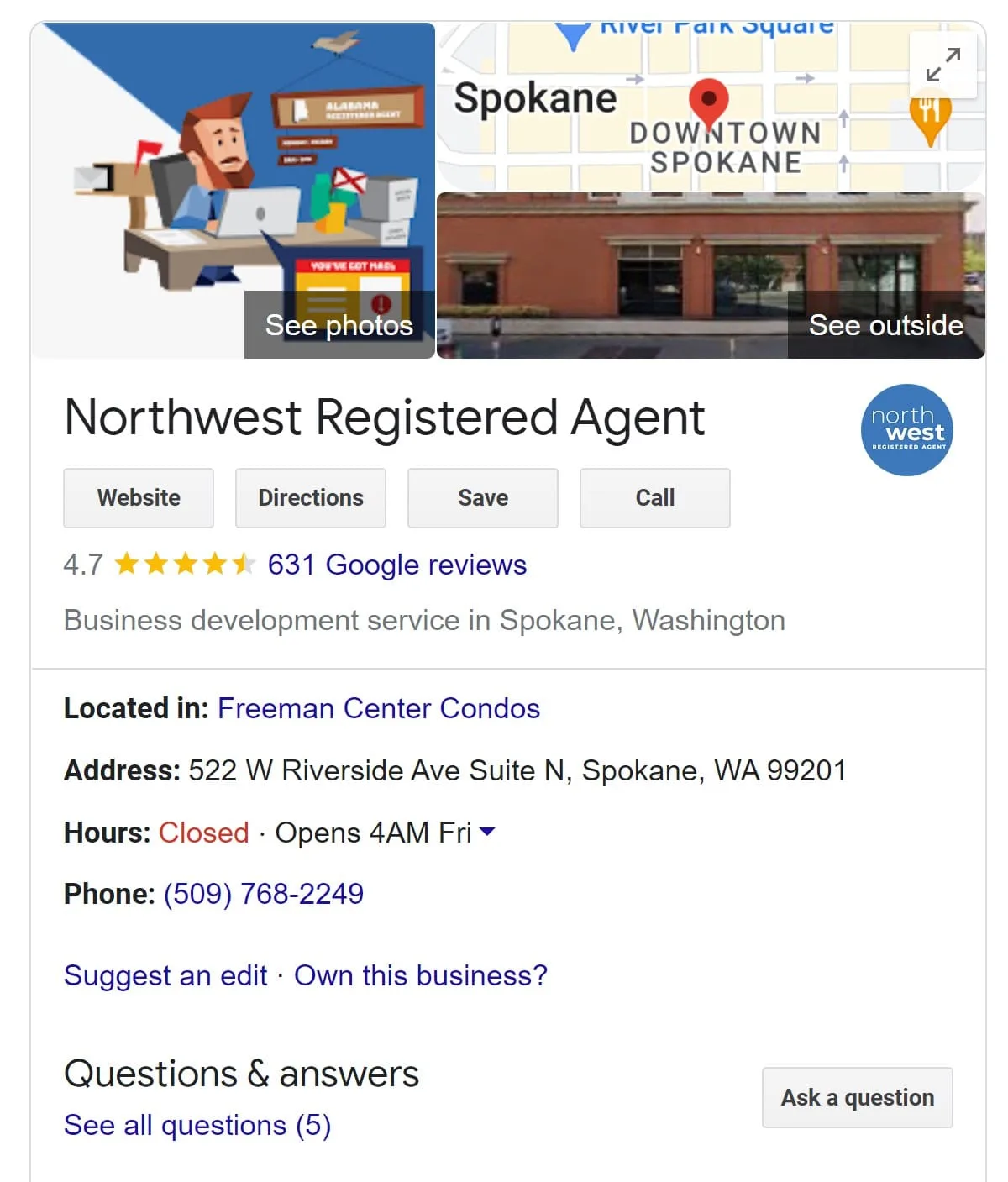 Northwest Registered Agent Google Profile