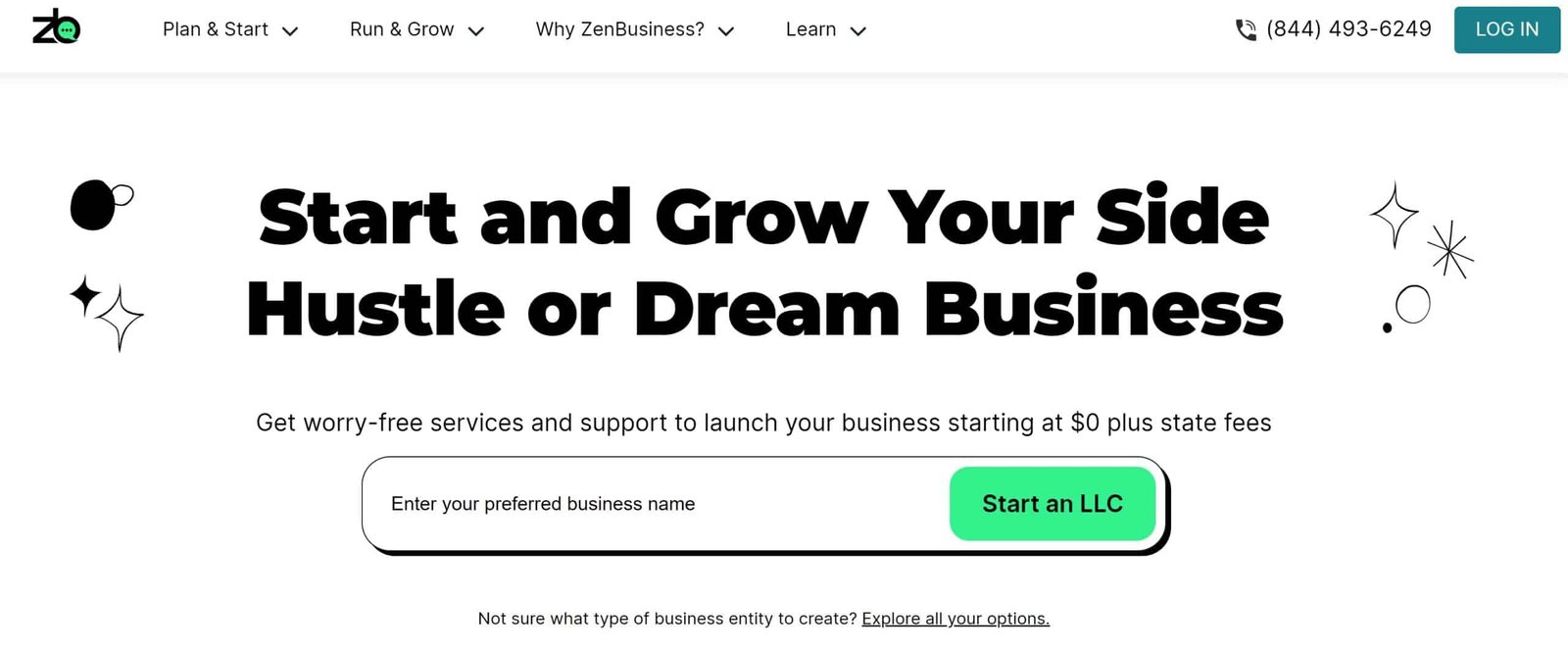 Zenbusiness landing page, 